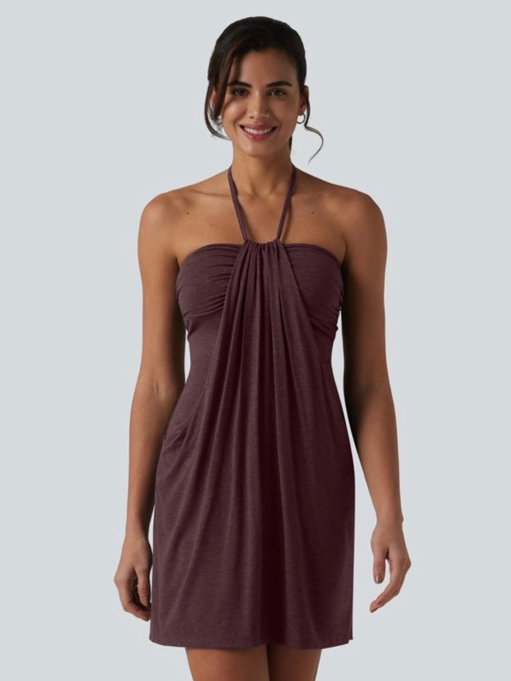 HALARA Strapless Halter Resort Mini Dress in Sassafras 🍇🍷NWT Only 2 Available 🚨🔔 - Picture 2 of 6